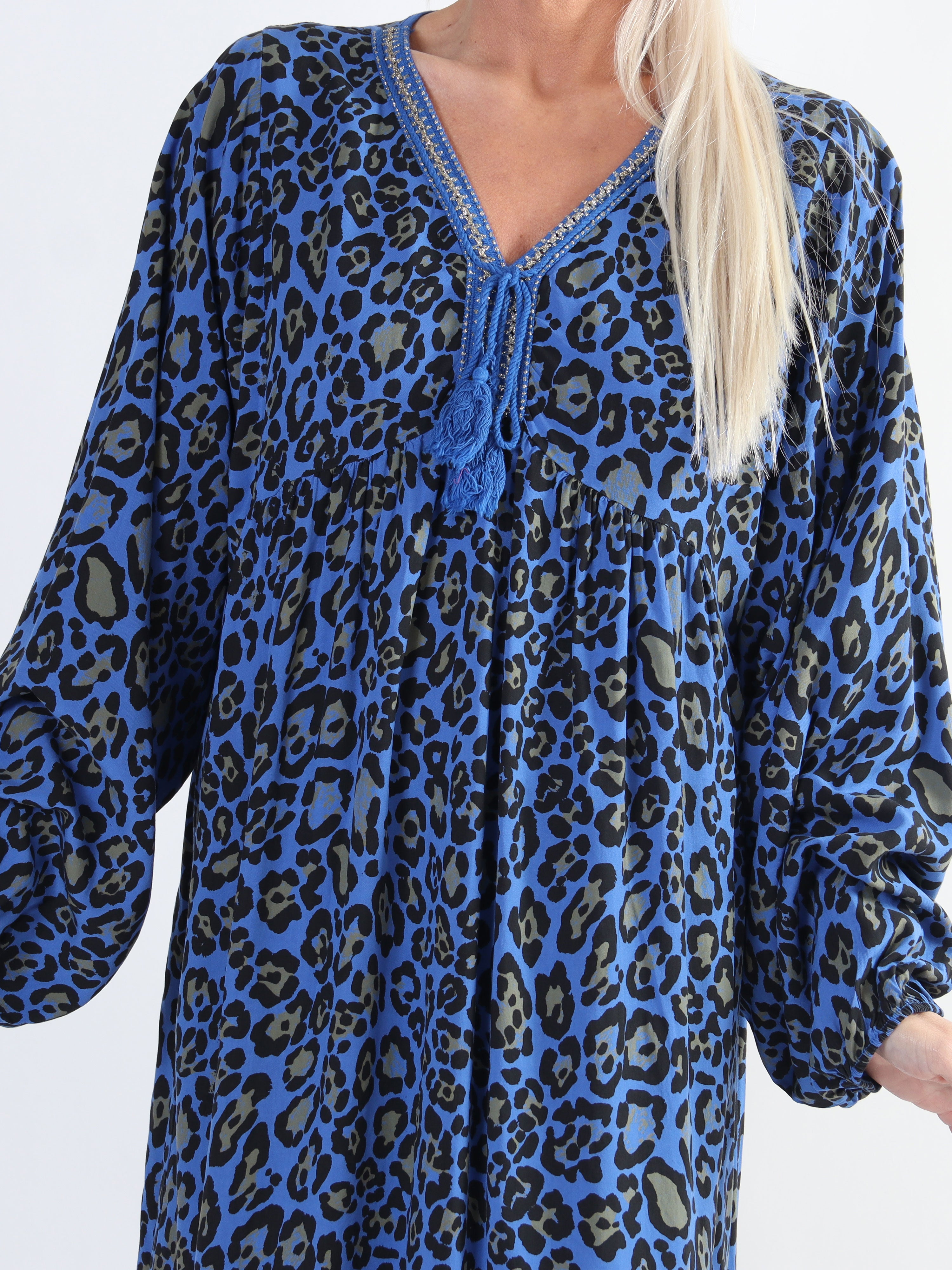 Rebecca - Lang plus size tunikakjole i leopardprint